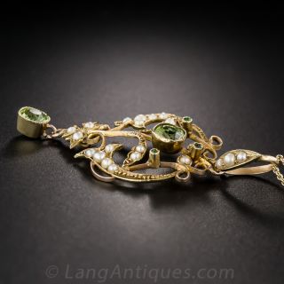 Art Nouveau Peridot and Pearl Pendant