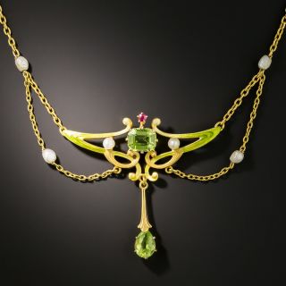 Art Nouveau Peridot and Pearl Pendant - 2