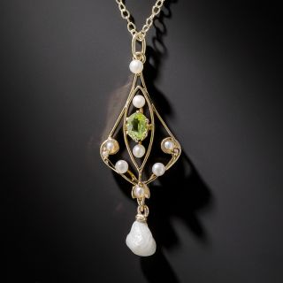 Art Nouveau Peridot and Pearl Pendant