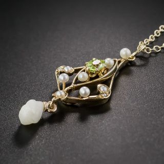 Art Nouveau Peridot and Pearl Pendant