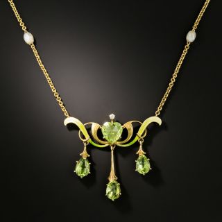 Art Nouveau Peridot Enamel Necklace