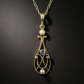 Art Nouveau Petite Sapphire and Pearl Necklace - 2