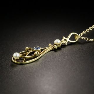 Art Nouveau Petite Sapphire and Pearl Necklace