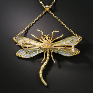 Art Nouveau Plique-à-Jour and Diamond Dragonfly Necklace / Brooch