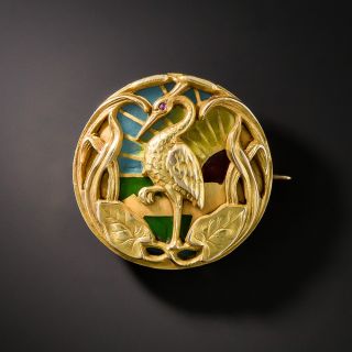 Art Nouveau Plique-a-Jour Crane Pin by Riker Brothers - 1