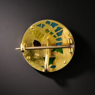 Art Nouveau Plique-a-Jour Crane Pin by Riker Brothers