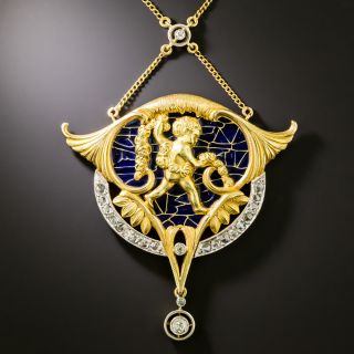 Art Nouveau Plique-a-Jour Cupid Pendant  - 3