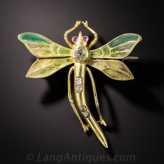 Art Nouveau Plique-a-Jour Dragonfly Brooch