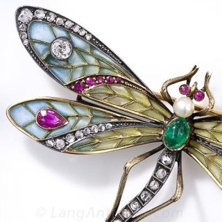Art Nouveau Plique-a-Jour Dragonfly Brooch