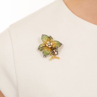 Art Nouveau Plique-a-Jour Flower Brooch