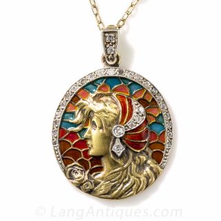 Art Nouveau Plique-a-Jour Pendant