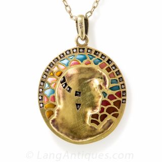 Art Nouveau Plique-a-Jour Pendant