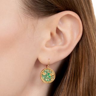 Art Nouveau Plique-a-Jour Swirling Leaves Dangle Earrings