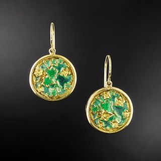 Art Nouveau Plique-a-Jour Swirling Leaves Dangle Earrings - 1