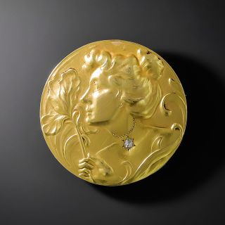 Art Nouveau Portrait of Lady with Iris Brooch - 2