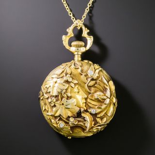 Art Nouveau Red Enamel Pendant Watch - 2