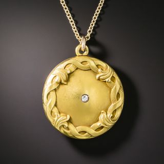 Art Nouveau Round Locket With Diamond - 3
