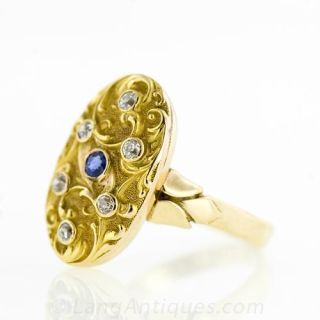Art Nouveau Sapphire and Diamond Oval Ring