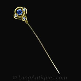 Art Nouveau Sapphire and Diamond Stickpin