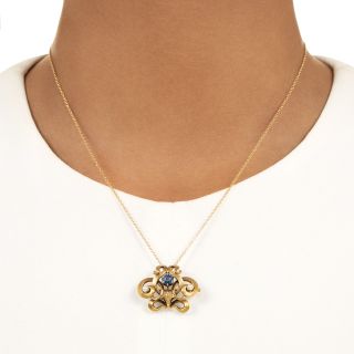 Art Nouveau Sapphire and Pearl Pendant/Brooch by Granbery