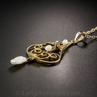 Art Nouveau Sapphire and Pearl Pendant