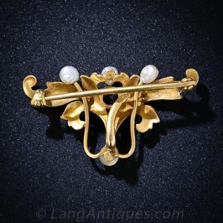 Art Nouveau Sapphire and Pearl Pin