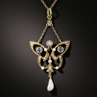 Art Nouveau Sapphire, Diamond and Pearl Necklace - 3