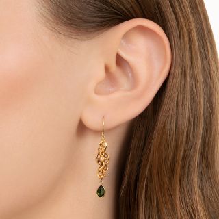 Art Nouveau Scroll Earrings with Green Tourmalines