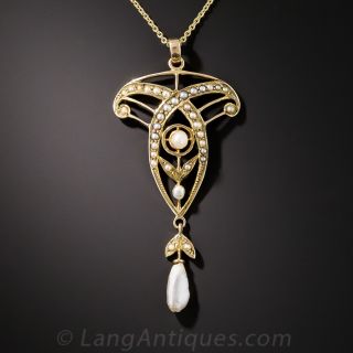Art Nouveau Seed Pearl Pendant
