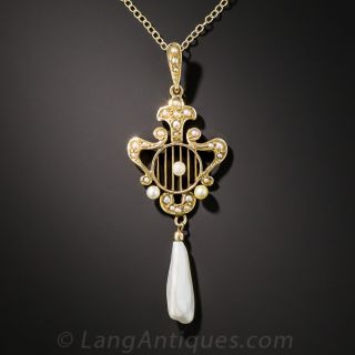 Art Nouveau Seed Pearl Pendant
