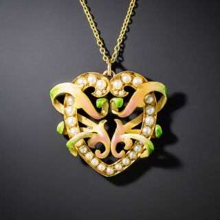 Art Nouveau Shreve & Co. Enamel and Seed Pearl Necklace - 3
