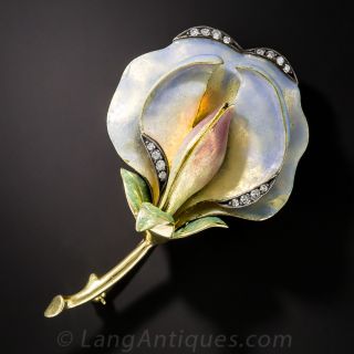 Art Nouveau Style Enamel and Diamond Flower - 1