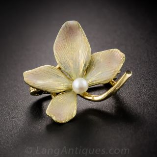 Art Nouveau Style Enamel Flower Brooch