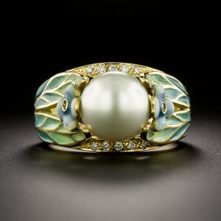 Art Nouveau-Style Pearl and Enamel Ring, Size 8 1/2 - 2