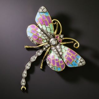 Art Nouveau-Style Plique-a-Jour Dragonfly Brooch - 3