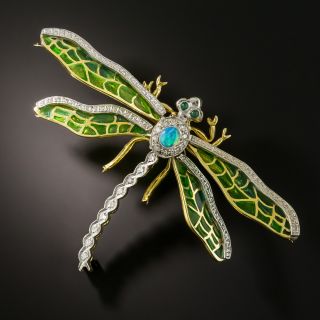 Art Nouveau Style Plique-a-Jour Dragonfly Brooch - 2