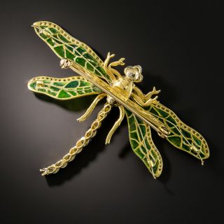 Art Nouveau Style Plique-a-Jour Dragonfly Brooch
