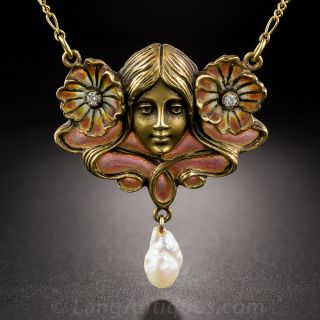 Art Nouveau Style Plique a Jour Enamel Necklace
