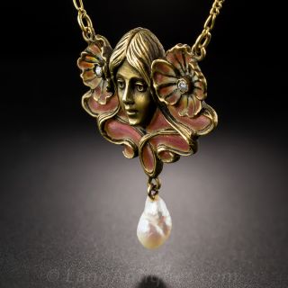 Art Nouveau Style Plique a Jour Enamel Necklace