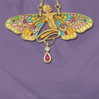 Art Nouveau Style Plique-A-Jour Necklace