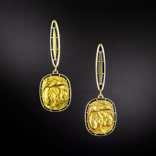 Art Nouveau Style Rabbit and Bird Enamel Earrings - 2