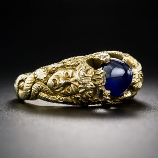 Art Nouveau Sugarloaf Sapphire Medusa Ring