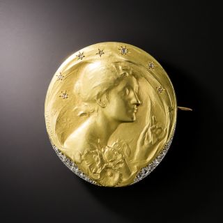 Art Nouveau "The Night" Medal Brooch by Frederic de Vernon - 2