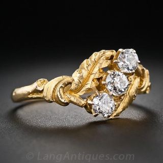 Art Nouveau Three-Stone Diamond Leaf Ring