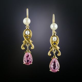 Art Nouveau Tourmaline and Pearl Earrings - 2