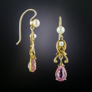 Art Nouveau Tourmaline and Pearl Earrings