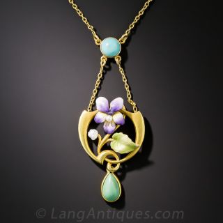 Art Nouveau Turquoise and Enamel Floral Necklace by Carter & Gough