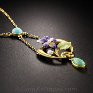 Art Nouveau Turquoise and Enamel Floral Necklace by Carter & Gough
