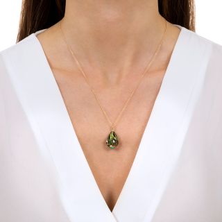 Art Nouveau Turquoise and Pearl Enameled Pendant