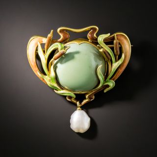 Art Nouveau Turquoise, Enamel, and Pearl Brooch/Pendant by Bippart, Griscom & Osborn - 1